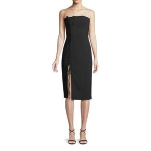 Cinq a Sept Charlotte Strapless Lace-Up Dress Black 10 Front Slit Asymmetrical